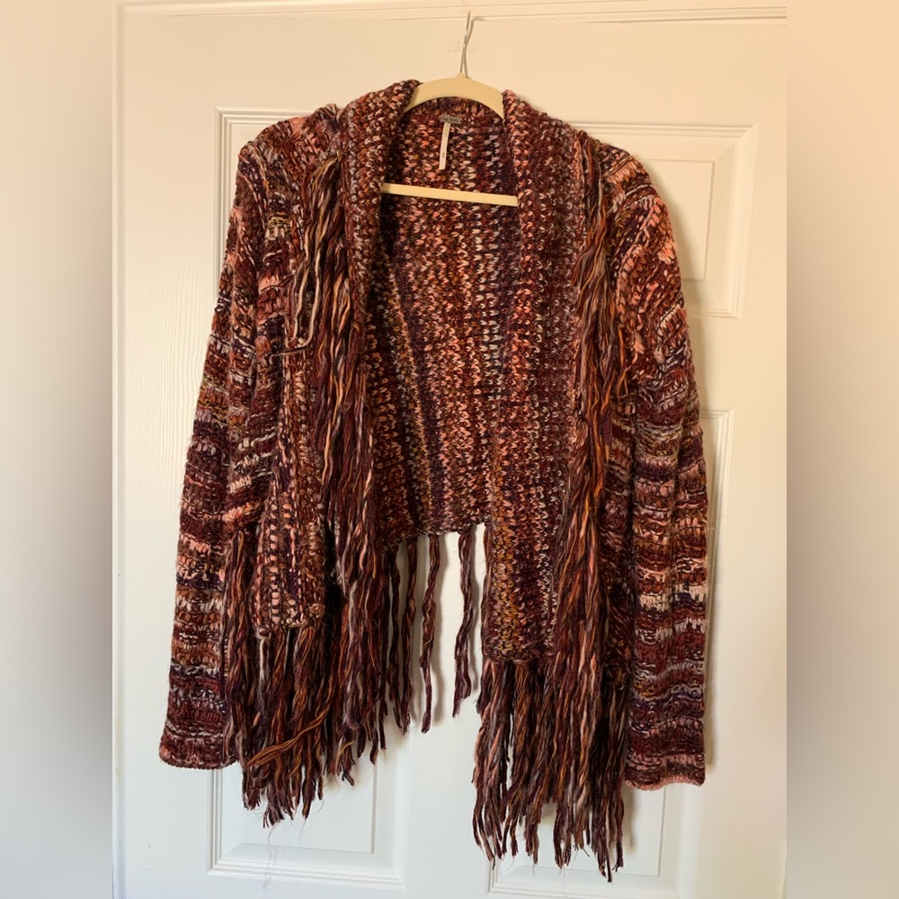 Free People Birkenstock Fringe Knit Alpaca and Wool Drape Cardigan M Boho Indie - Picture 4 of 8